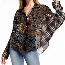 Load image into Gallery viewer, ARATTA Velvet Semi-Sheer Floral Paisley Print Dolman Sleeve Shirt NWT
