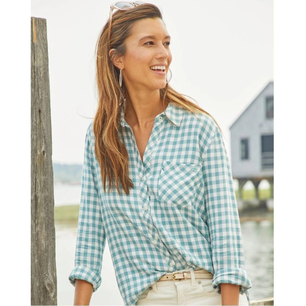 NWT Vineyard Vines Relaxed Gingham Chilmark Button Up Shirt Green/White 4