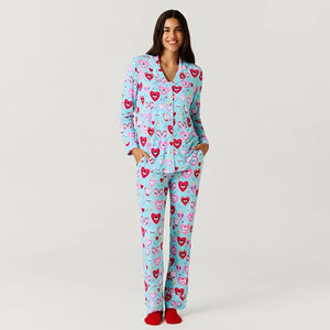 Posh Peanut Sweet Fiona Collection Evil Eye Luxe Pajama Pant Set Blue Pink S