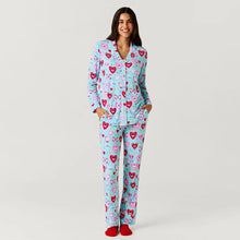 Load image into Gallery viewer, Posh Peanut Sweet Fiona Collection Evil Eye Luxe Pajama Pant Set Blue Pink S
