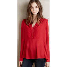 Load image into Gallery viewer, Anthropologie Maeve Long Sleeve Popover Button Chiffon Blouse Red 6
