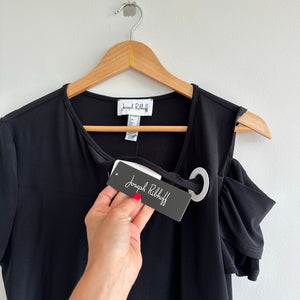 Joseph Ribkoff Keyhole Cut Out Short Sleeve Cold Shoulder Top Black 14 NWT
