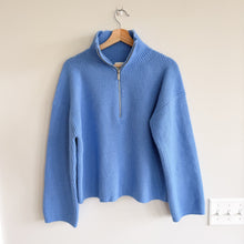 Load image into Gallery viewer, H&amp;M Zip Up Ribbed Knit Mock Neck Pullover Sweater Blue M
