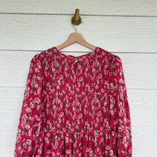 Load image into Gallery viewer, Eliane Rose Floral Print Smocked Long Sleeve Dress Red M
