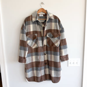 Evereve Raye Plaid Pattern Collared Pockets Button Front Shacket Brown XS
