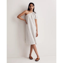 Load image into Gallery viewer, Madewell Seersucker Striped One-Shoulder Puff Sleeve Midi Dress White Blue M

