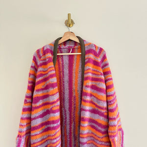 NWT Free People Pink Tiger Knit Open Front Duster Cardigan Pink/Orange XS