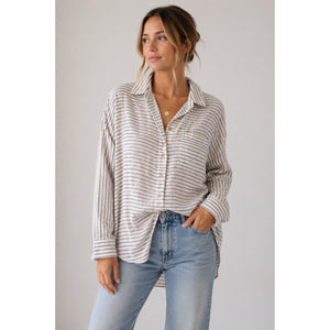 Madewell Flannel Sunday Striped Pattern Button Up Shirt Cream XS