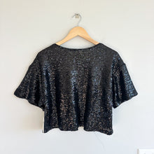 Load image into Gallery viewer, Anthropologie Sequin Embellished Short Sleeve Crop Top Black M NWT
