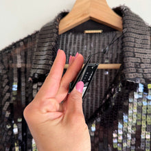 Load image into Gallery viewer, Elie Tahari Sequin Semi-Sheer Button Front Shirt Dress Black L NWT
