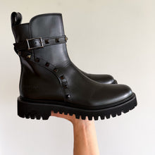 Load image into Gallery viewer, Valentino Garavani Rockstud Leather Slip-On Combat Boots Black 39 NEW

