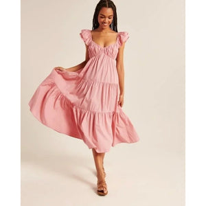 Abercrombie & Fitch Tiered Midi Dress Pink XS