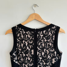 Load image into Gallery viewer, Tadashi Shoji Stretch Lace Jersey Fit &amp; Flare V-Neck Dress Nude Black 8
