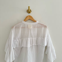 Load image into Gallery viewer, Anthropologie Maeve Ruffled Henley Neck 3/4 Sleeve Blouse White XS
