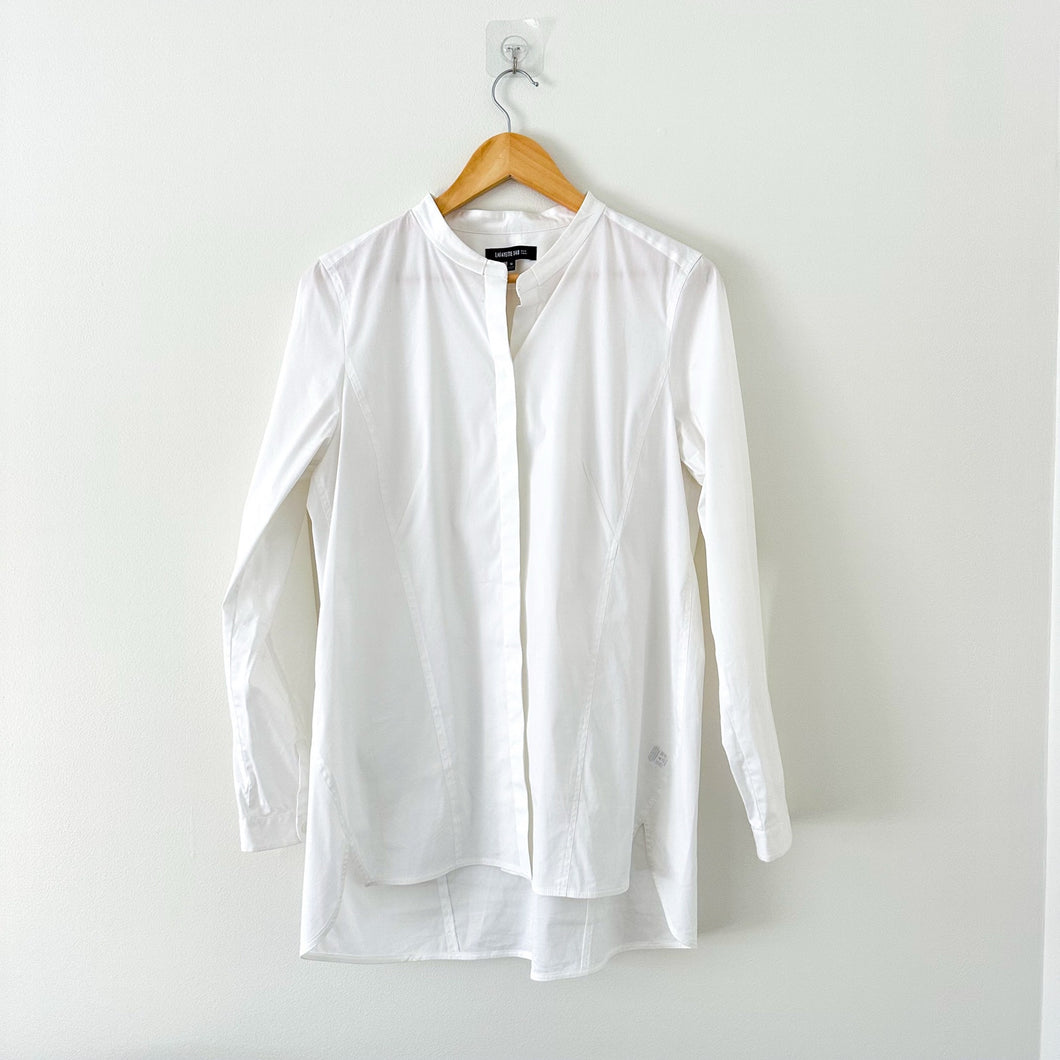 Lafayette 148 New York Long Sleeve High Low Hem Button Up Shirt White 10