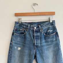 Load image into Gallery viewer, Levi's 501 Button Fly Distressed High Rise Straight Leg Jeans Blue 26
