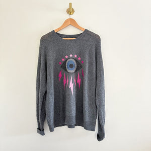 Lauren Moshi Cashmere Ladona Electric Evil Eye Draped Fit Pullover Sweater Gray XL