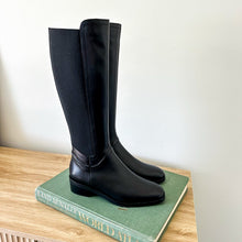 Load image into Gallery viewer, Aquatalia Leather Zip Up Block Heels Knee High Boots Black 8.5
