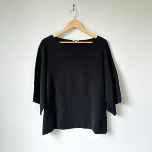 Lafayette 148 New York Ribbed Round Neck 3/4 Sleeve Pullover Sweater Black L