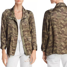 Load image into Gallery viewer, Cami NYC Quinn Silk Camouflage Print Zip Up Jacket Green L
