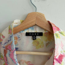Load image into Gallery viewer, Fore Floral Semi-Sheer Long Sleeve Collared Button Up Shirt Cream Pink M
