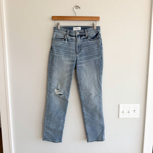 Evereve The Ever Straight High Rise Distressed Denim Cropped Jeans Blue 26