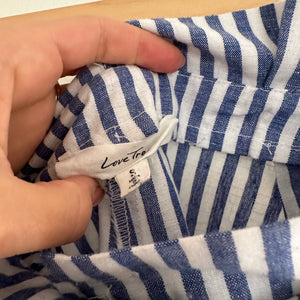 Love Tree Stripe Paperbag Casual Shorts with Tie Belt Blue White S