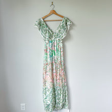 Load image into Gallery viewer, Revolve House of Harlow Zhuri Floral V-Neck Lace Trim Tiered Maxi Dress Green XS
