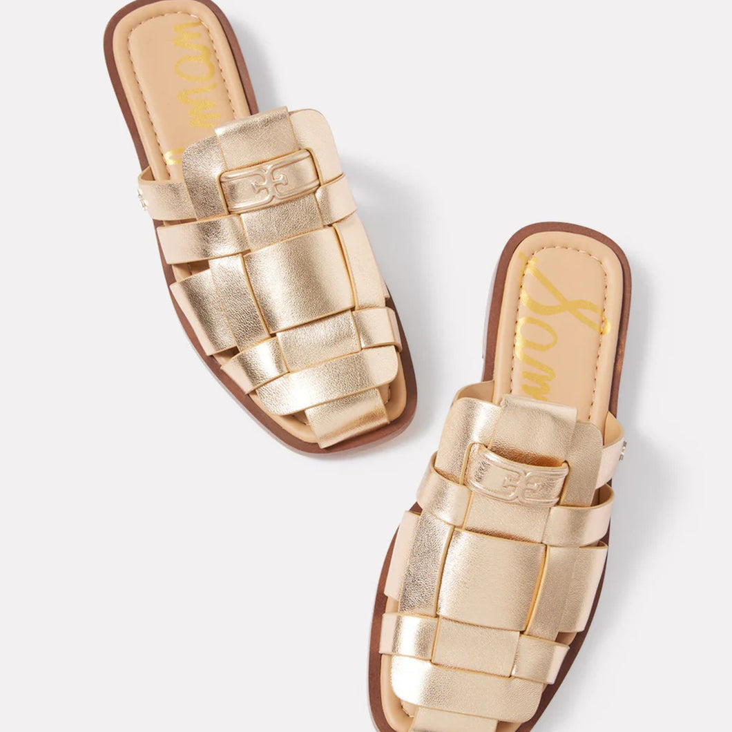 Sam Edelman Dina Fisherman Leather Slip On Mule Sandals Gold 7