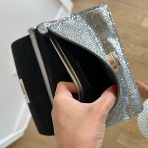 FURLA 1927 Glitter Embellished Chain Strap Mini Crossbody Bag Silver
