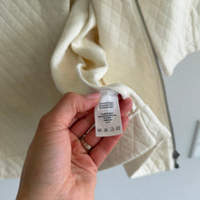 Load image into Gallery viewer, Anthropologie Bella Luxx Asymmetrical 3/4 Sleeve Quilted Jacket Cream XS NWT
