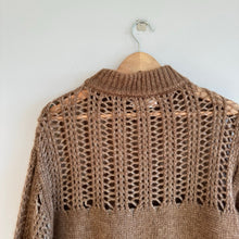 Load image into Gallery viewer, Sita Murt Anthropologie Wool Blend Mock Neck Crochet Pullover Sweater Brown 36
