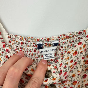 American Eagle Floral Smocked Back Button Front Mini Dress M