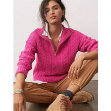 Load image into Gallery viewer, Anthropologie Payton 1/4 Zip Cable-Knit Pullover Sweater Pink XS

