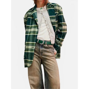 Free People Reggie Plaid Pattern Single-Breasted Casual Blazer Green XS