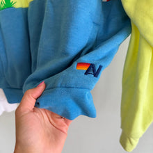 Load image into Gallery viewer, Aviator Nation RARE Bolt Palm Trees Fleece 1/2 Zip Sweatshirt Blue Yellow XL
