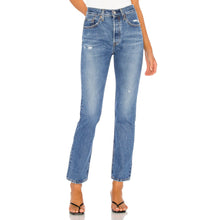 Load image into Gallery viewer, Levi's 501 Button Fly Distressed High Rise Straight Leg Jeans Blue 26
