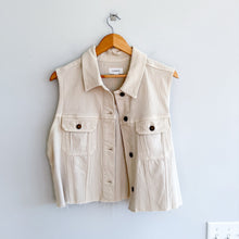 Load image into Gallery viewer, Evereve Robbie Button Front Denim Collared Cropped Vest Cream XL
