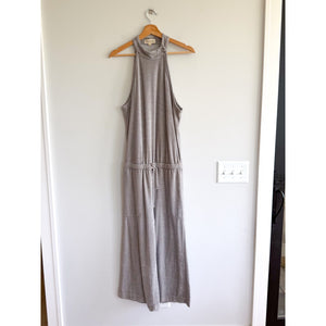 Anthropologie Cloth & Stone Terry Cotton Striped Halter Neck Jumpsuit Grey L