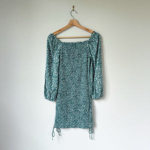 Jessica Simpson Floral Smocked 3/4 Sleeve Bodycon Mini Dress Green XS