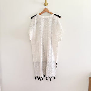 Anthropologie Hemant & Nandita Aditya Embroidered Eyelet Tassel Casual Mini Dress White M