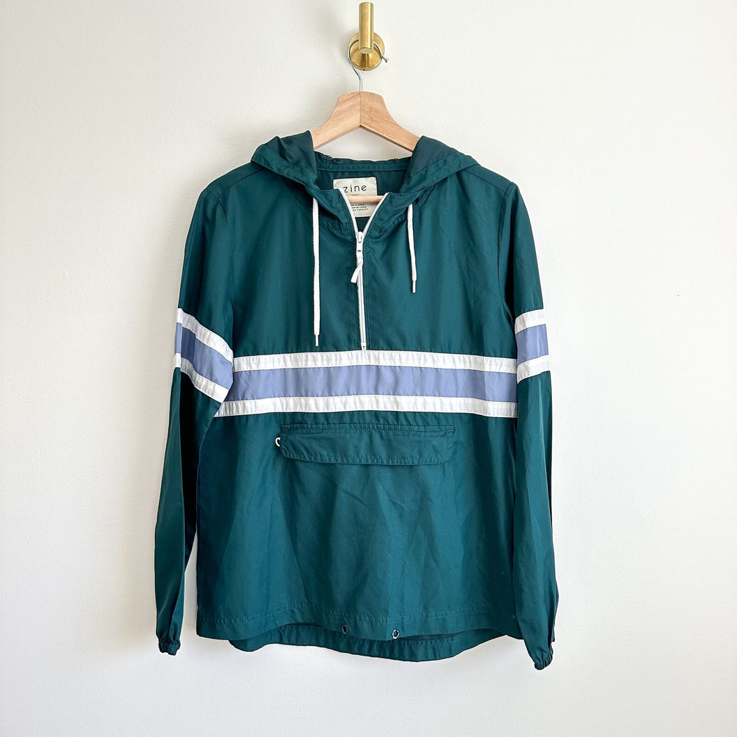 Zine 1/4 Zip Colorblock Hooded Windbreaker Jacket Green XS