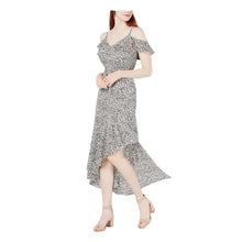 Load image into Gallery viewer, BCX Printed Short Sleeve Cold Shoulder Tea-Length Dress Black White S
