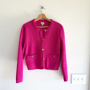 J. Crew Cotton Lady Ribbed Crew Neck Cropped Long Sleeve Cardigan Pink M