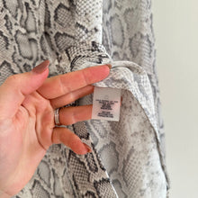 Load image into Gallery viewer, Elie Tahari Silk Terri Snake Print Pleated Button Up Shirt Gray M
