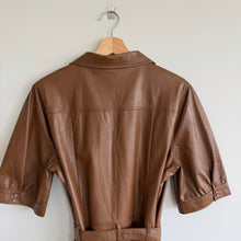 Load image into Gallery viewer, Paige Mayslie Faux Leather Button Front Belted Mini Dress Brown XL
