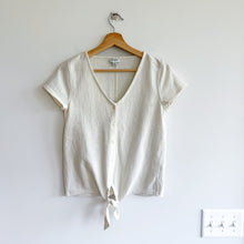 Load image into Gallery viewer, J. Crew Textured Button-Down Tie Front V-Neck Short Sleeve Blouse Cream XS
