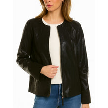 Load image into Gallery viewer, Lafayette 148 Anasophia Leather Metallic Jacket in Black Metal L
