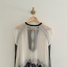 Load image into Gallery viewer, Silk Crystal Embellished Sheer Tie-Short Sleeve Swimwear Cover Up White/Black
