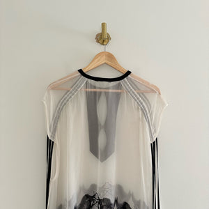Silk Crystal Embellished Sheer Tie-Short Sleeve Swimwear Cover Up White/Black